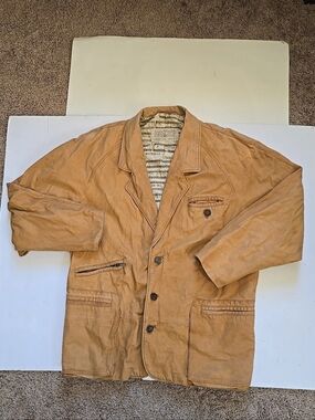 Mixi Men's Tan Leather Blazer Jacket  With Beatles Michelle Lyrics Lining
